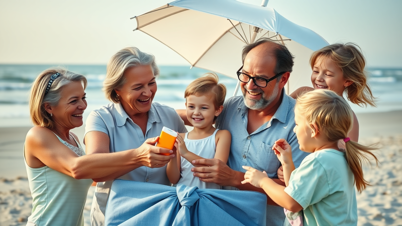 multigenerational family unpacking sunscreen umbrella myrtle beach beach rules and regulations for 2025