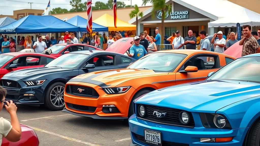 Mustang Week car show at Myrtle Beach Mall, colorful Mustangs, judges, and prize awards - car show myrtle beach mall