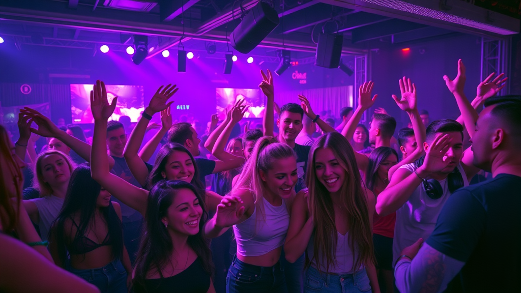 Dynamic nightclub scene with young adults enjoying nightlife and live music in Myrtle Beach area