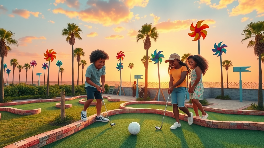 Group playing mini golf at Myrtle Beach, Mini golf Myrtle Beach under 10