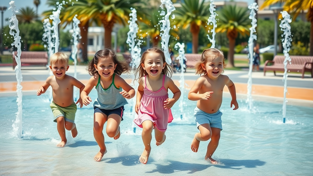 Children playing at a Myrtle Beach public splash pad, free things to do in myrtle beach with kids under 5