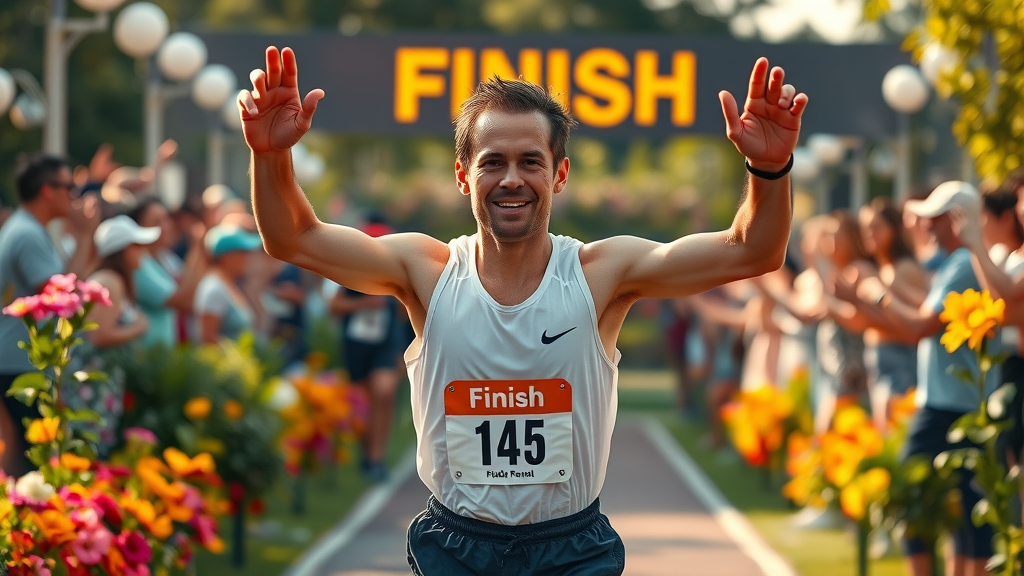 Runner celebrates finishing the brookgreen gardens labor day 5k at Brookgreen Gardens