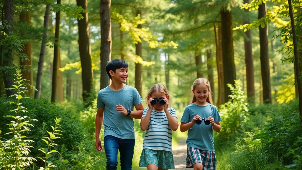 Peaceful family hiking a nature trail at Myrtle Beach State Park, outdoor adventures for families with kids