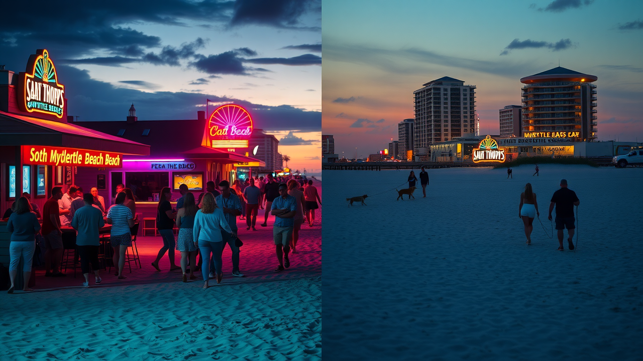 North Myrtle Beach vs South Myrtle Beach nightlife sunrise beach scenes comparison